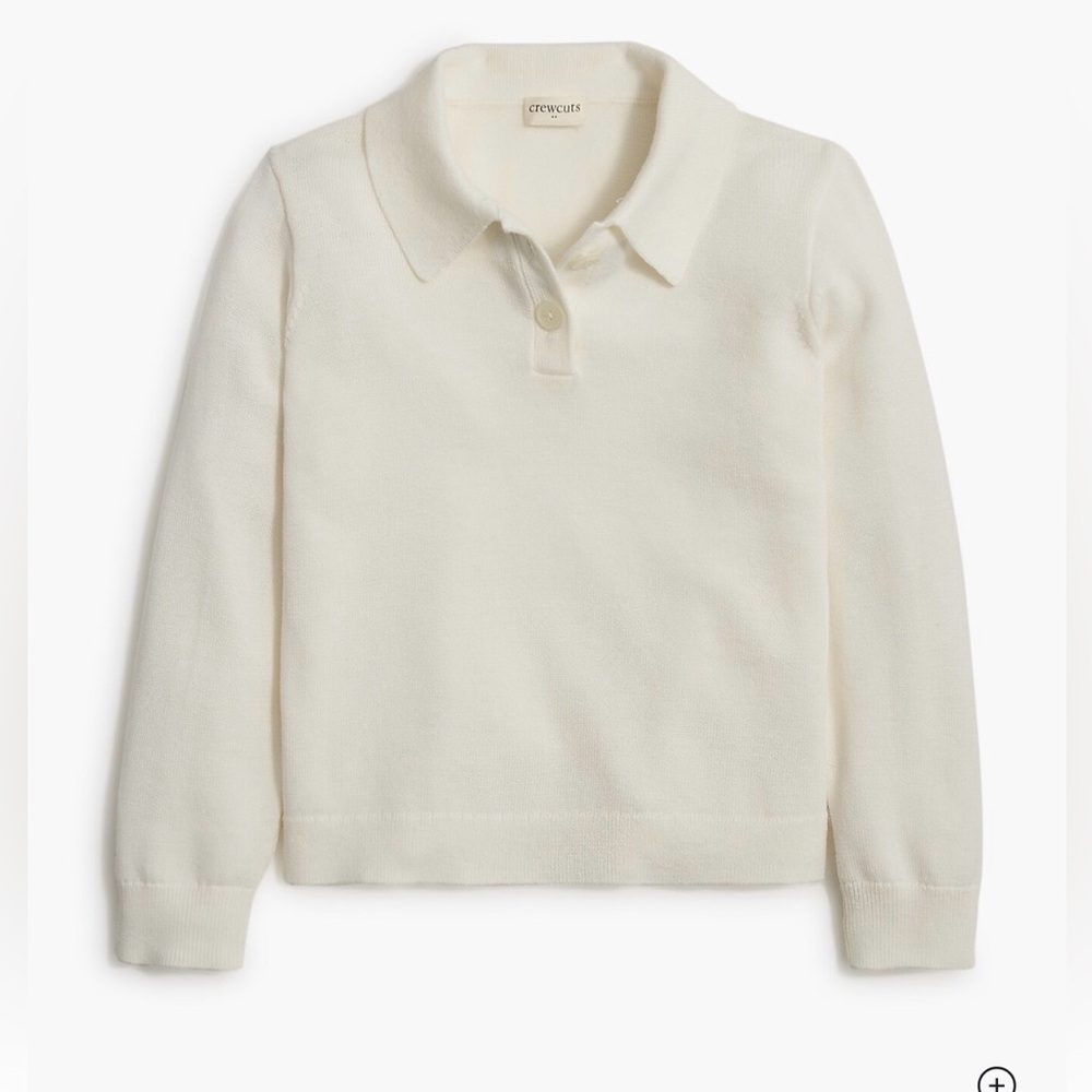 J. Crew Girls Ivory Polo Cotton Long Sleeve Pullover Sweater, Sz M (8-9) NEW